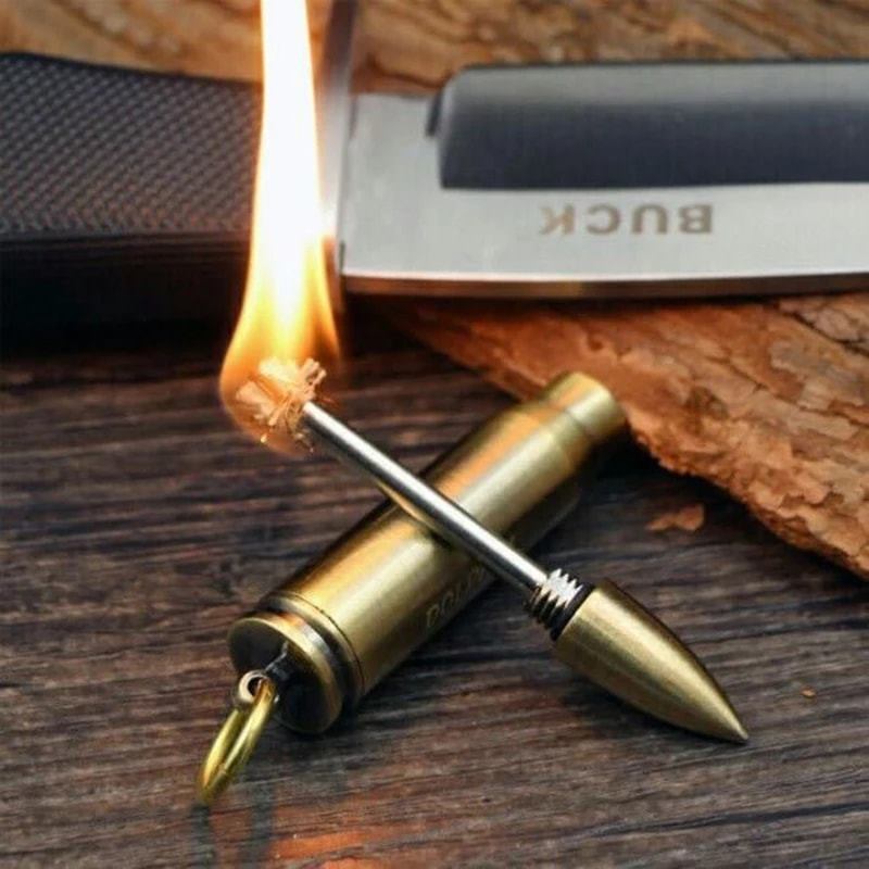 Bullet shape permanent match lighter with open flame brass metal body