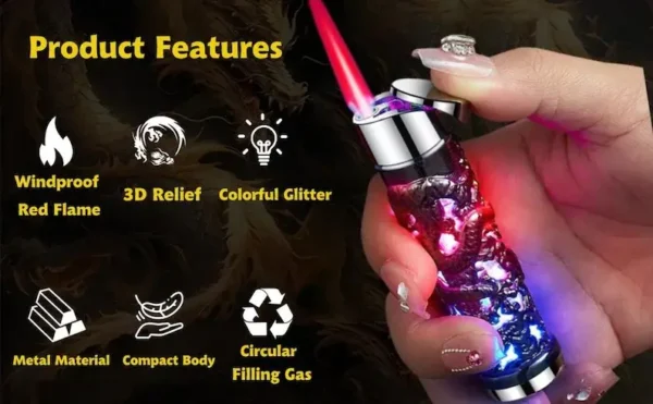 Dragon Design Red Flame Lighter - Image 9
