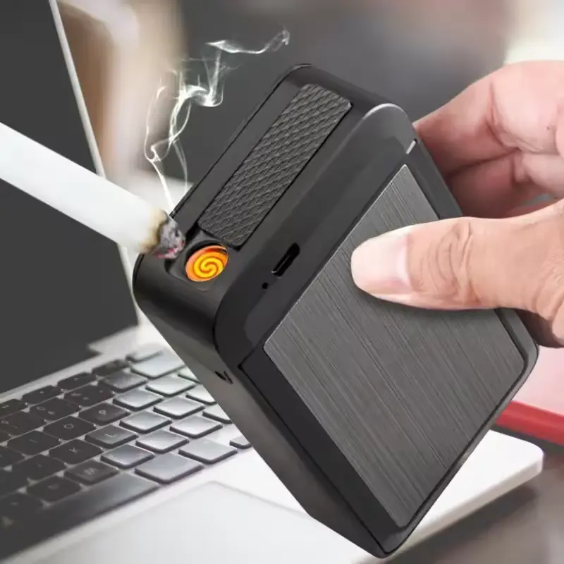 Sliding Cover Cigarette Case with Rechargeable Lighter