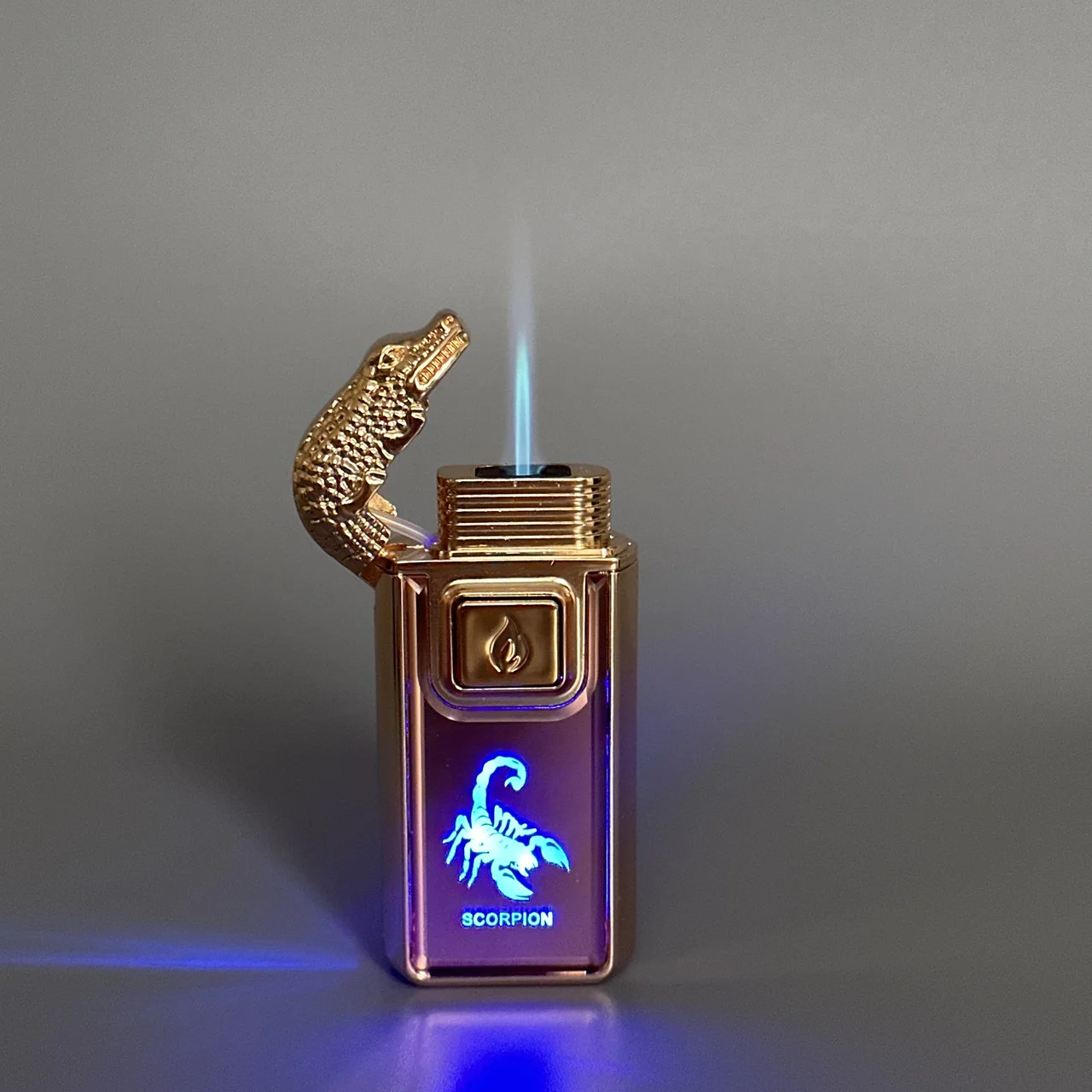 Dual Flame Rechargeable Butane Lighter with LED Emblem