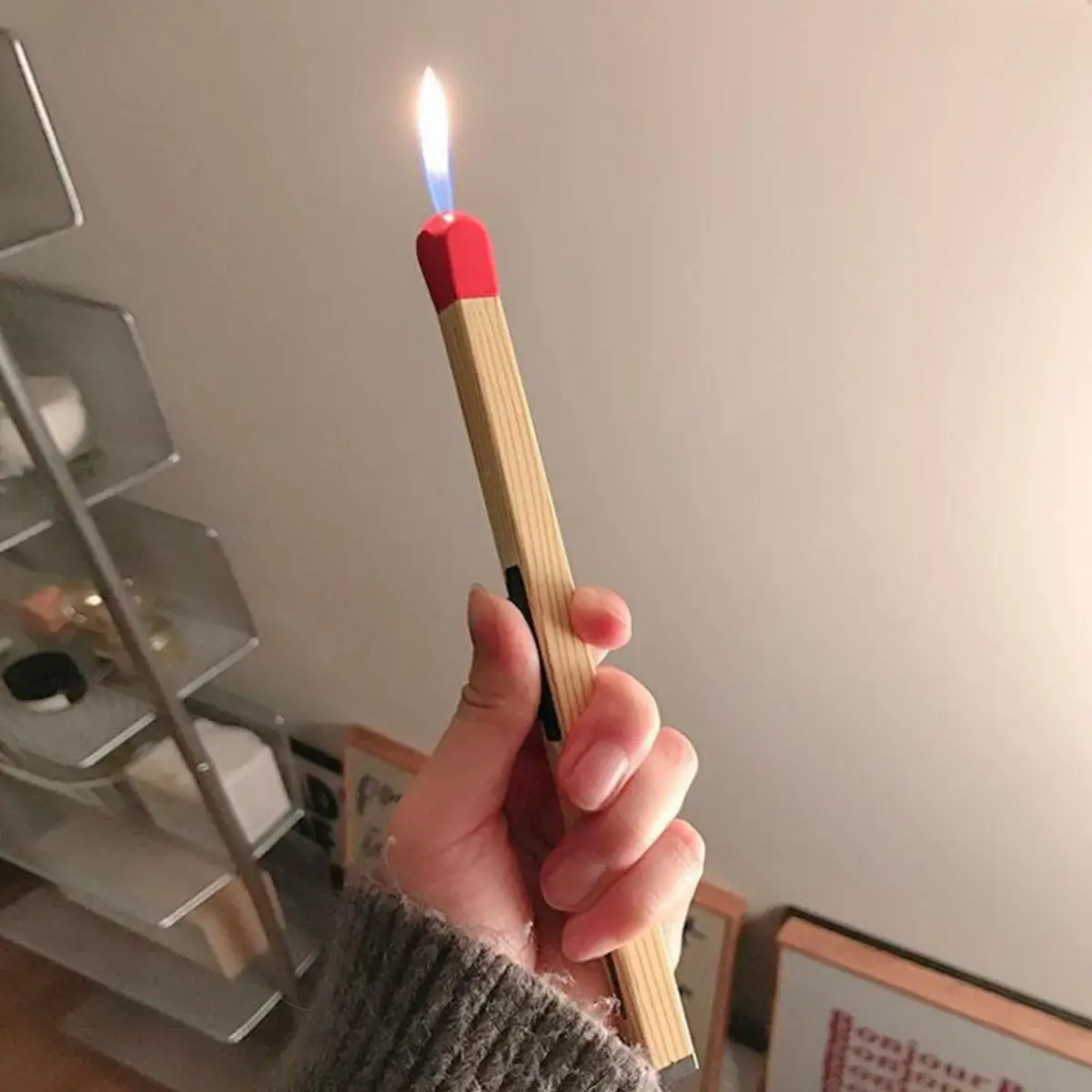 matchstick-lighter Close-up of red match head tip on wooden soft flame stick lighter