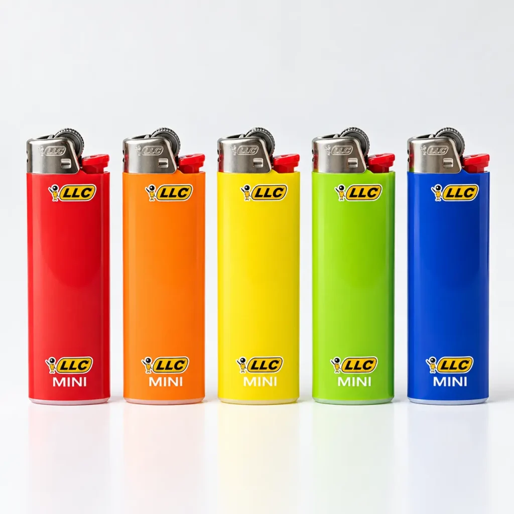 Multiple LLC disposable lighters showing available colors