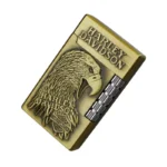 Close-up of the detailed eagle engraving on the metal lighter body