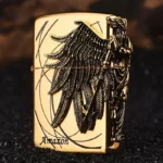 Close-up of detailed 3D embossed Guardian Angel on Zippo