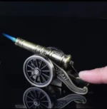 side view of Antique Cannon Lighter producing strong windproof flame
