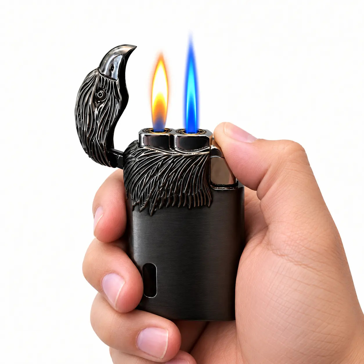Eagle Head dual flame gas lighter Eagle Head Lighter producing dual blue jet flames at the same time