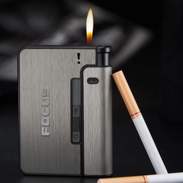 Aluminum Pocket Cigarette Case Automatic Ejection Holder Lighter Metal Box